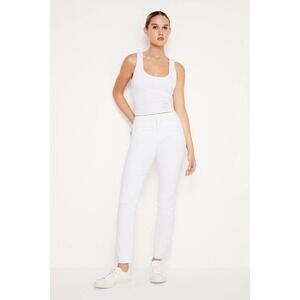 Good American Good Legs Straight Jeans White High Rise Raw Hem Sz 4/27